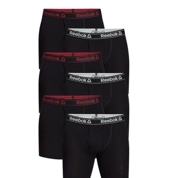 Reebox Men sz Med 6 Pack Performance Cotton Blend Long Leg Boxer Briefs Black - Picture 1 of 7